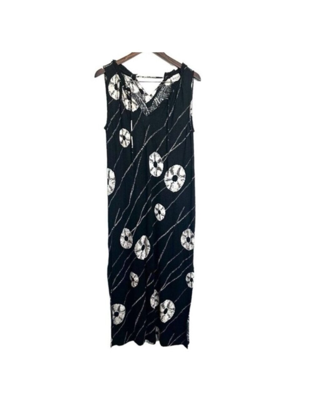 Black Tie-Dye Print Sleeveless Maxi Dress